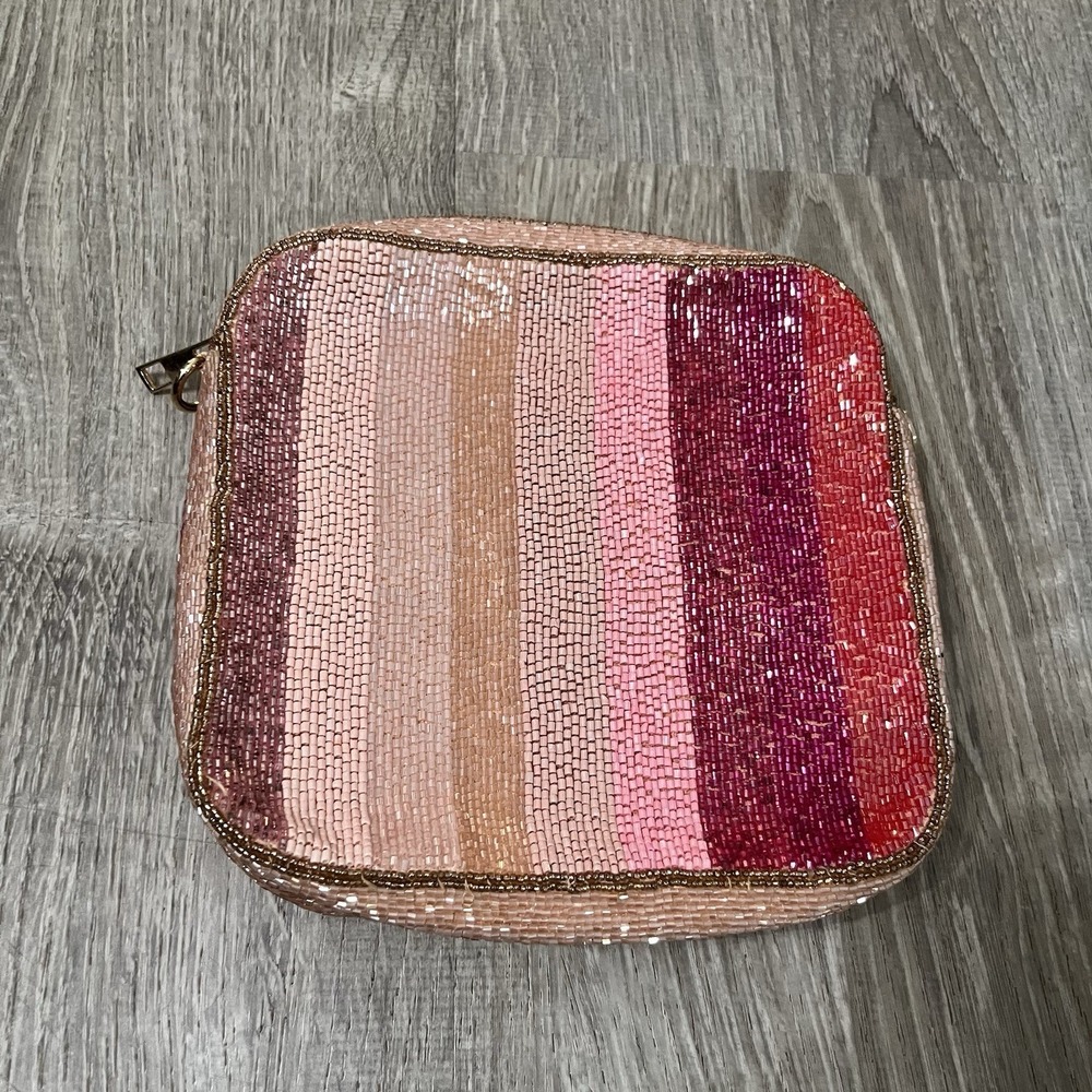 Shirdee Pink Color-Block Beaded Clutch Purse, No Chain Strap